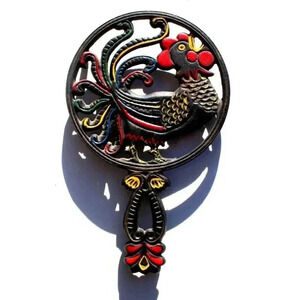 Vintage Wilton Cast Iron Rooster Bird Animal Trivet Hand Painted 5" X 9"